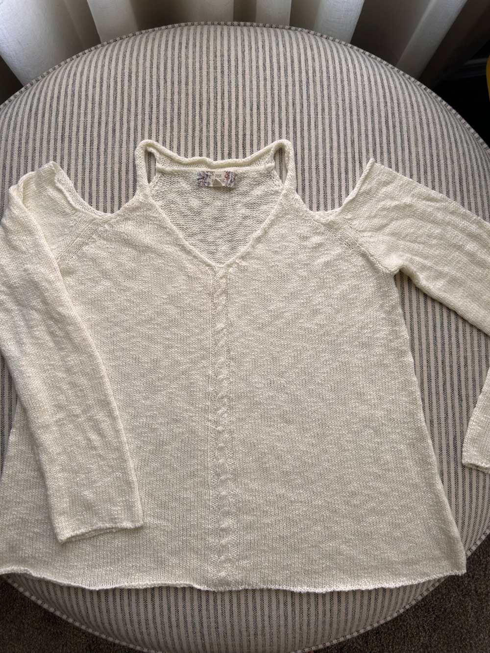 Lightweight Cream Cold-Shoulder Knit Sweater